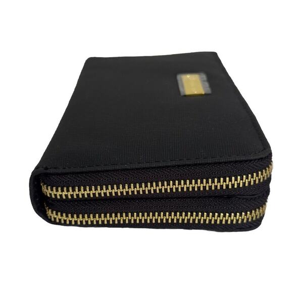 New JOY Mangano Saffiano Leather Wallet 2 Wrap-Around Zippers RFID Black - Picture 3 of 8